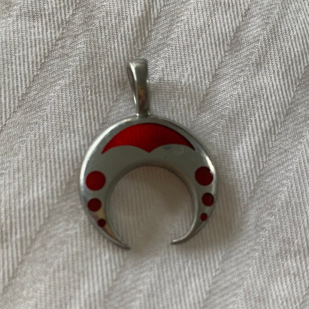 Silver Tribal Pendant with Transparent Red Glass